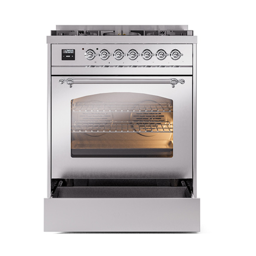 ILVE_UP30NMPSSCLP_Nostalgie_II_30"_Dual_Fuel_Range_drawer_opened