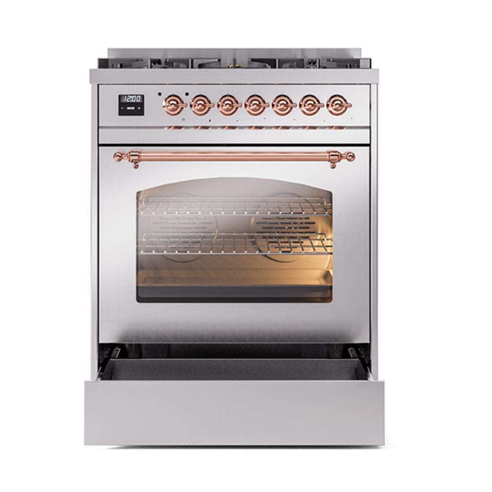 ILVE_UP30NMPSSPLP_Nostalgie_II_30"_Dual_Fuel_Range_drawer_opened
