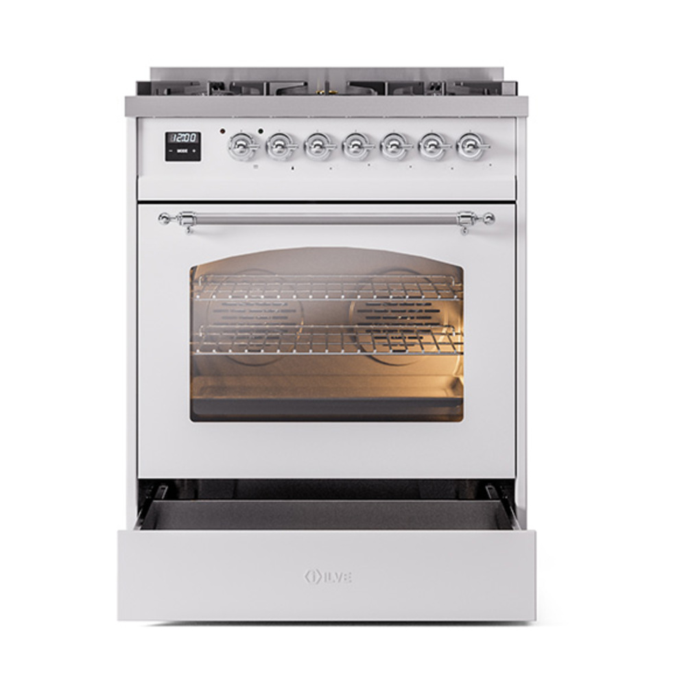 ILVE_UP30NMPWHC_Nostalgie_II_30"_Dual_Fuel_Range_drawer_opened