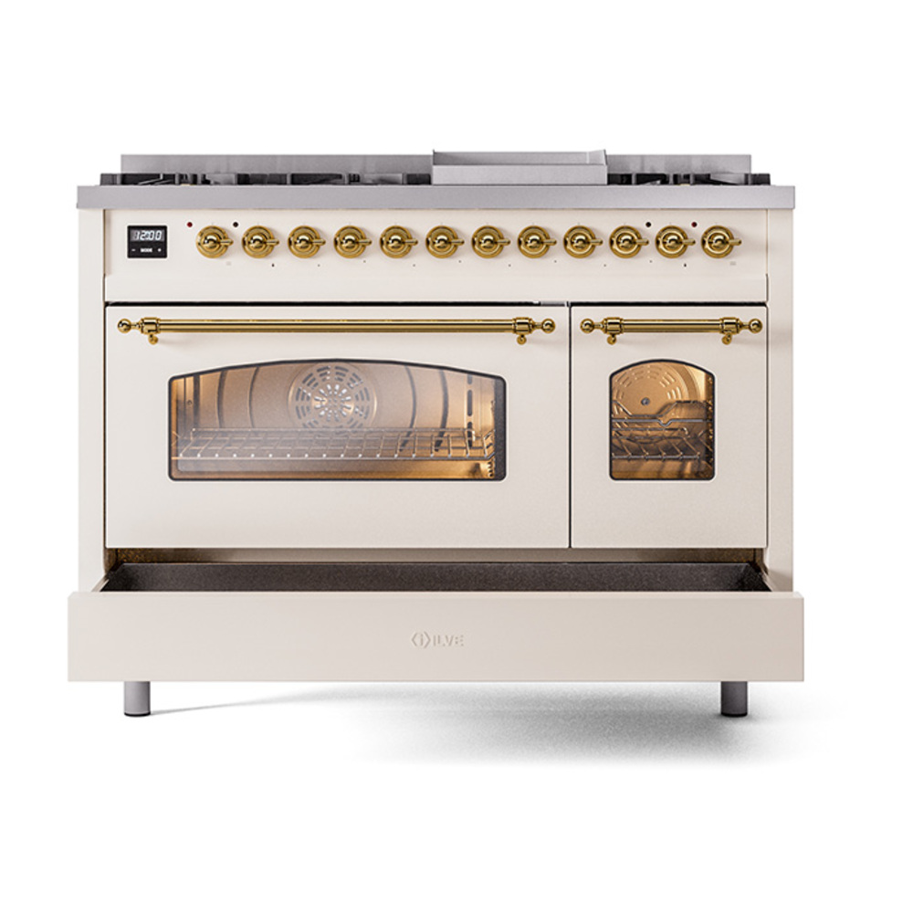 ILVE_UP48FNMPAWG_Nostalgie_II_48"_Dual_Fuel_Range_drawer_opened