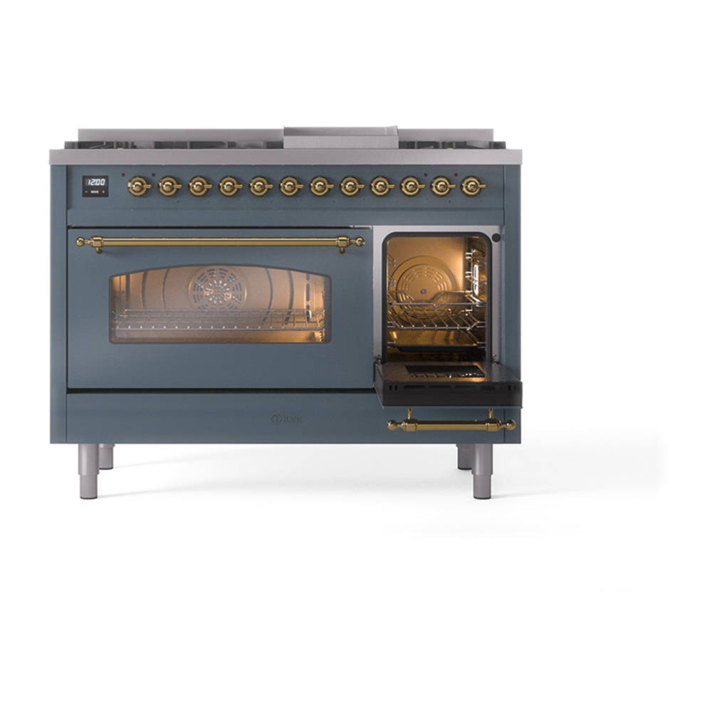 ILVE_UP48FNMPBGG_Nostalgie_II_48"_Dual_Fuel_Range_side_oven_door_opened