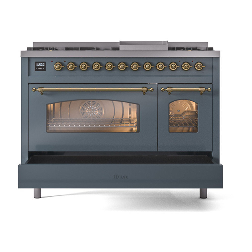 ILVE_UP48FNMPBGG_Nostalgie_II_48"_Dual_Fuel_Range_drawer_opened