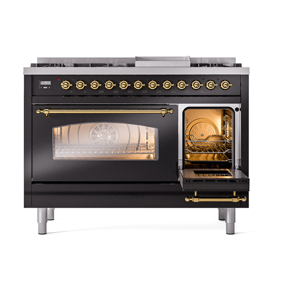 ILVE_UP48FNMPBKG_Nostalgie_II_48"_Dual_Fuel_Range_side_oven_door_opened