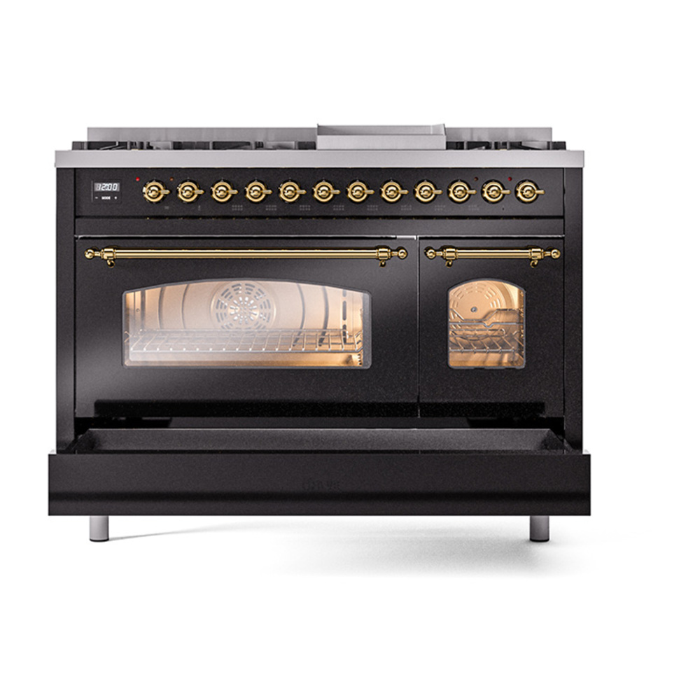 ILVE_UP48FNMPBKG_Nostalgie_II_48"_Dual_Fuel_Range_drawer_opened