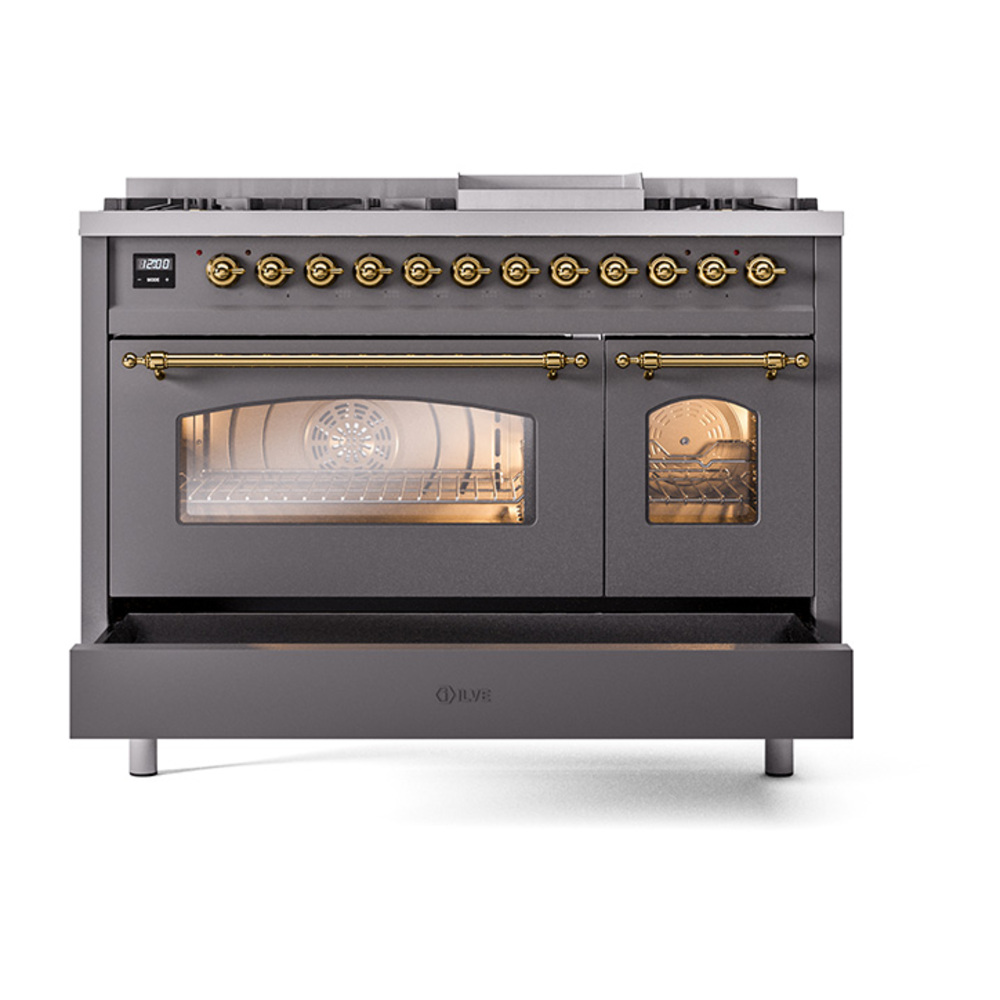 ILVE_UP48FNMPMGGLP_Nostalgie_II_48"_Dual_Fuel_Range_drawer_opened