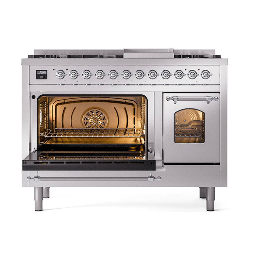 ILVE_UP48FNMPSSCLP_Nostalgie_II_48"_Dual_Fuel_Range_main_oven_door_opened