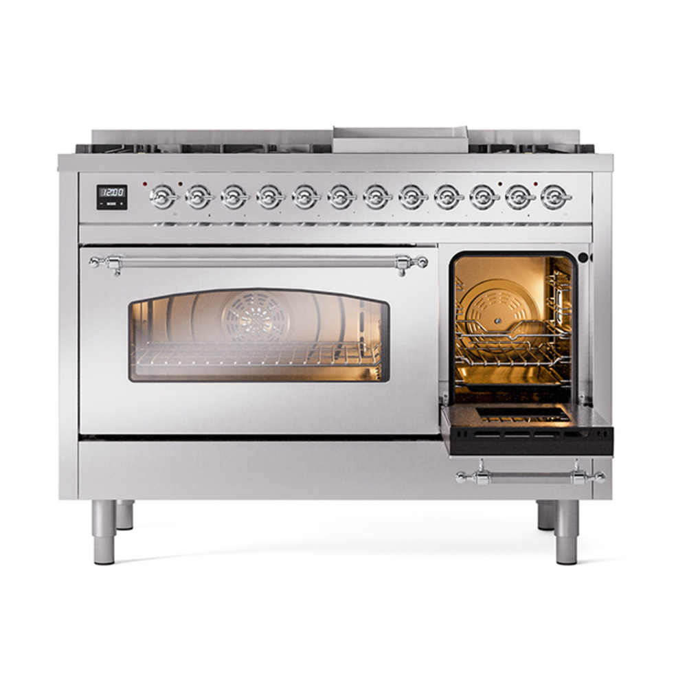 ILVE_UP48FNMPSSCLP_Nostalgie_II_48"_Dual_Fuel_Range_side_oven_door_opened