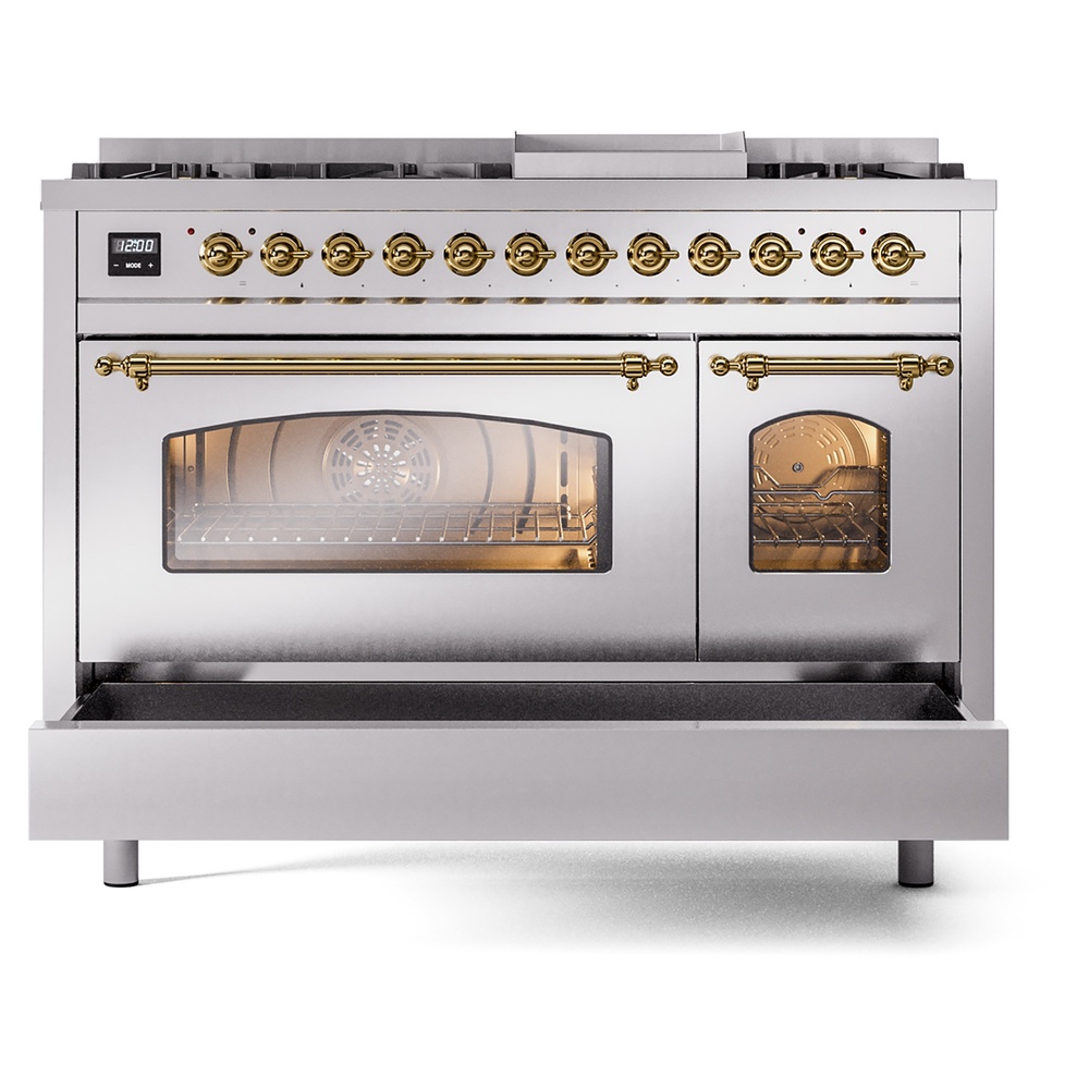 ILVE_UP48FNMPSSG_Nostalgie_II_48"_Dual_Fuel_Range_drawer_opened